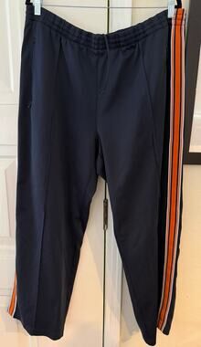 TNA Aritzia orange side stripe navy blue track pants front pleat roll top sz 2XL
